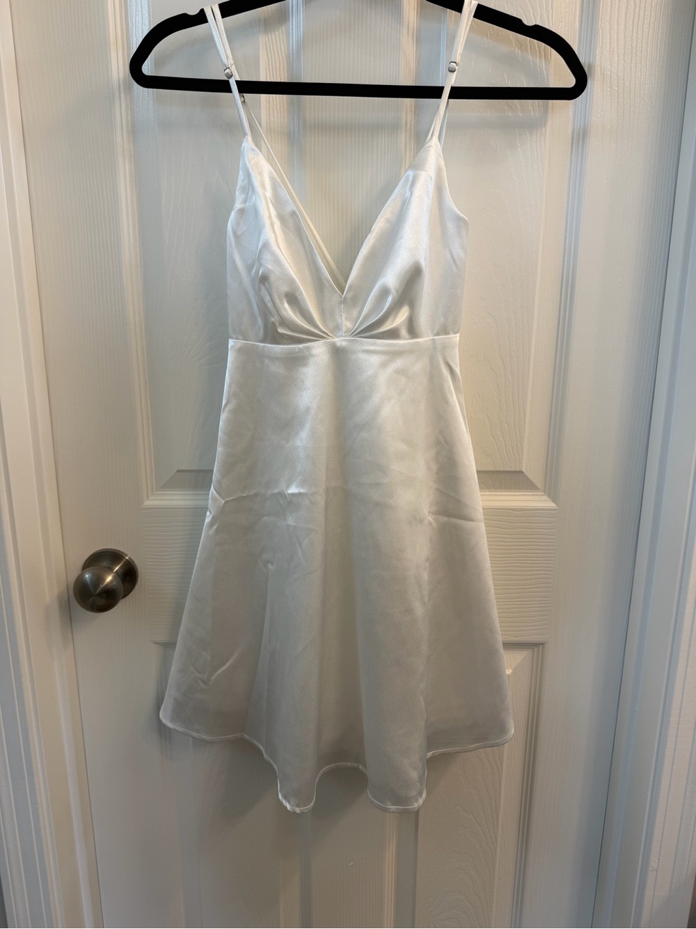 Lulu's White Satin V-Neck Mini Dress